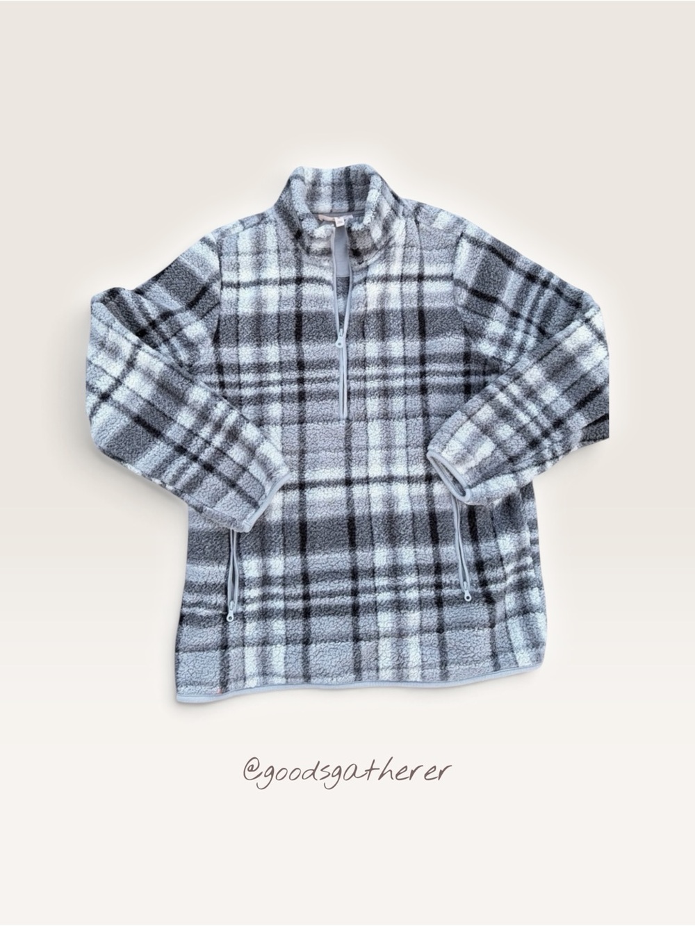 Vintage Threads Plaid Sherpa Fleece Quarter Zip Pullover Women’s M Cozy Cabin